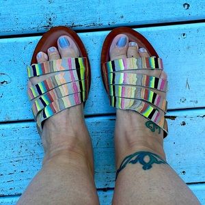 Lightly worn Lucky brand asymmetrical slides